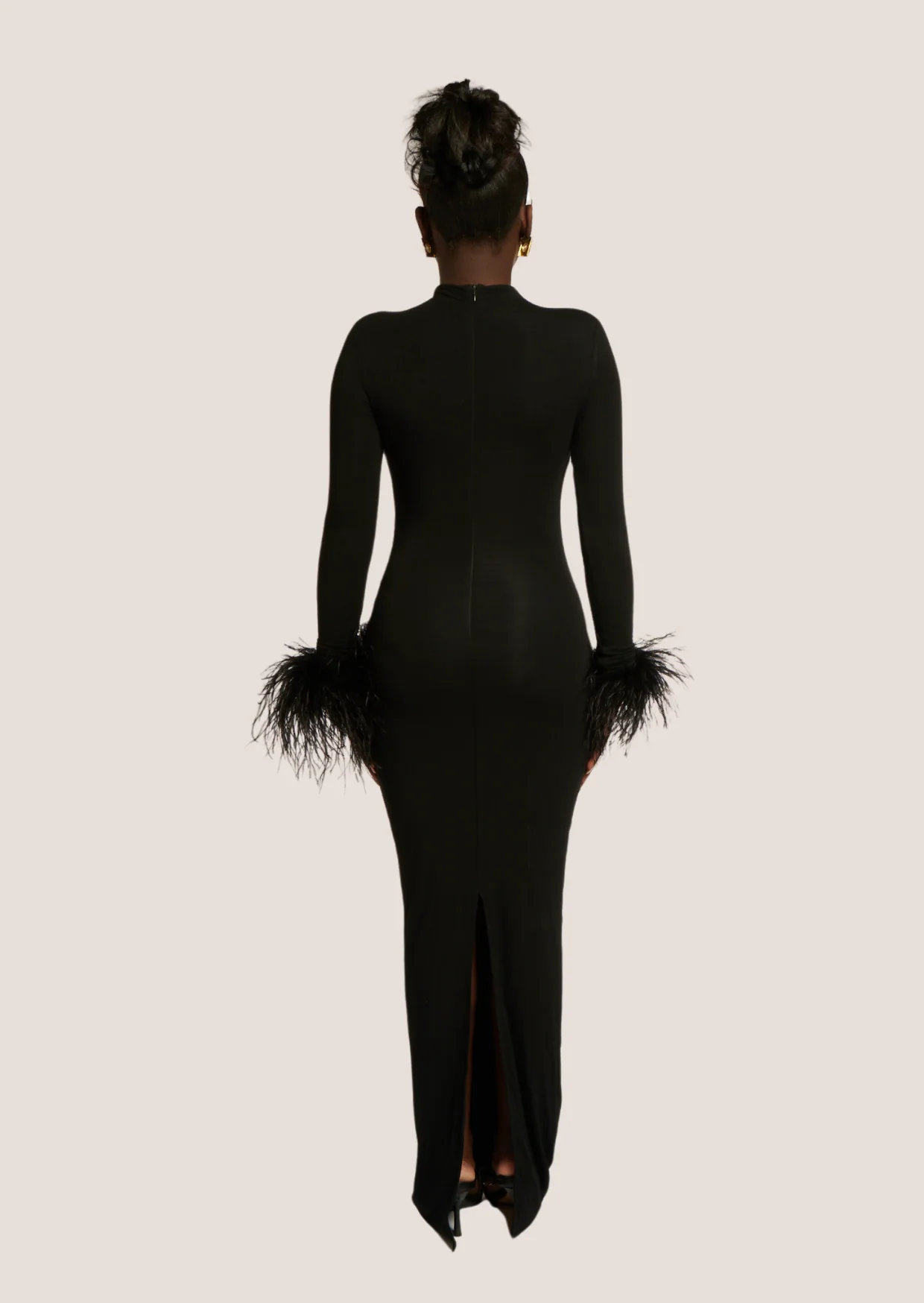 Asari Feather Maxi Dress Black - Image 3