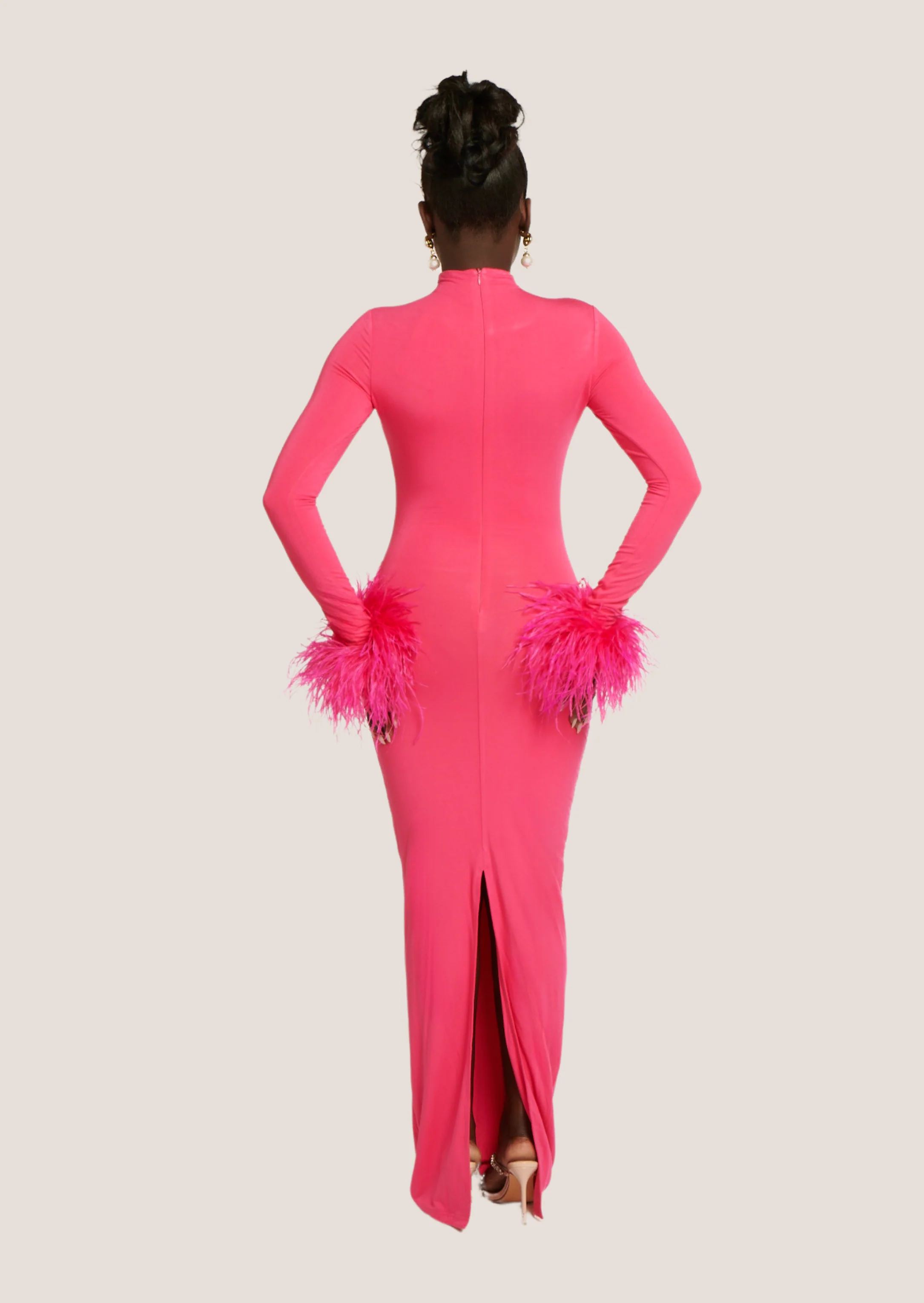 Asari Feather Maxi Dress Pink Orchid - Image 3