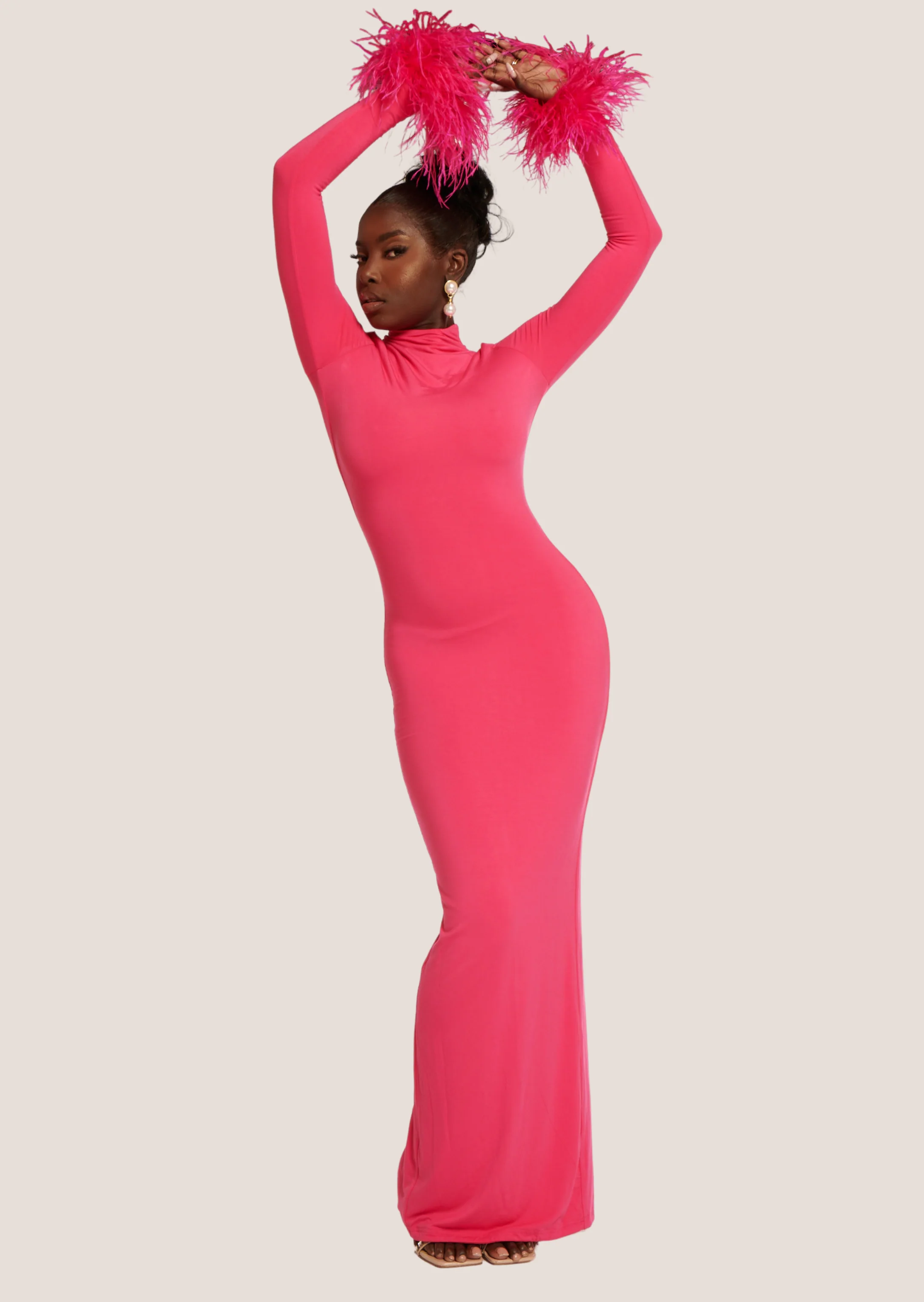 Asari Feather Maxi Dress Pink Orchid - Image 4