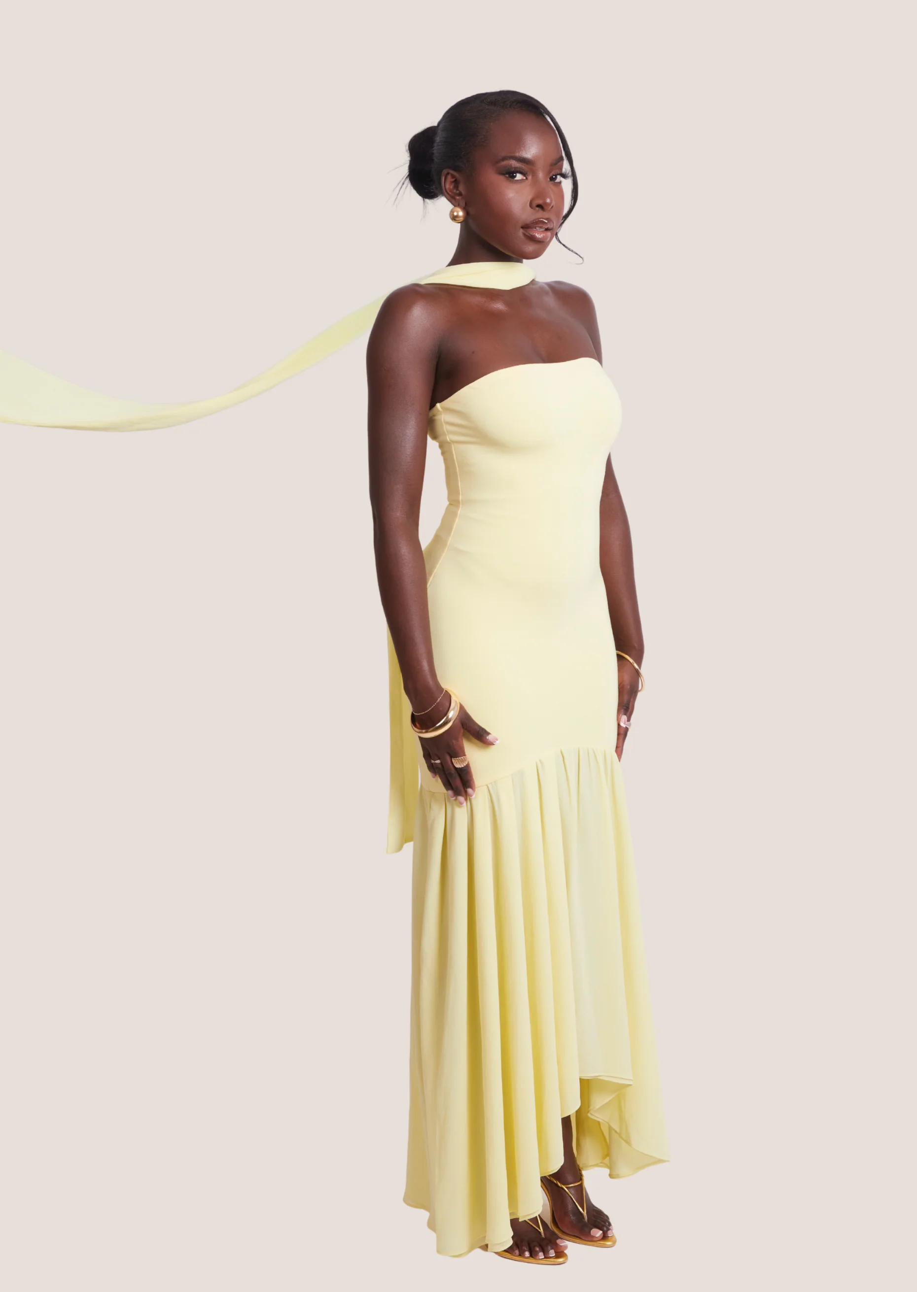 AYRA Yellow Dress with Scarf (detachable) - Image 3